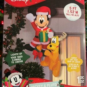 Disney Festive Mickey and Pluto Inflatable with Gift